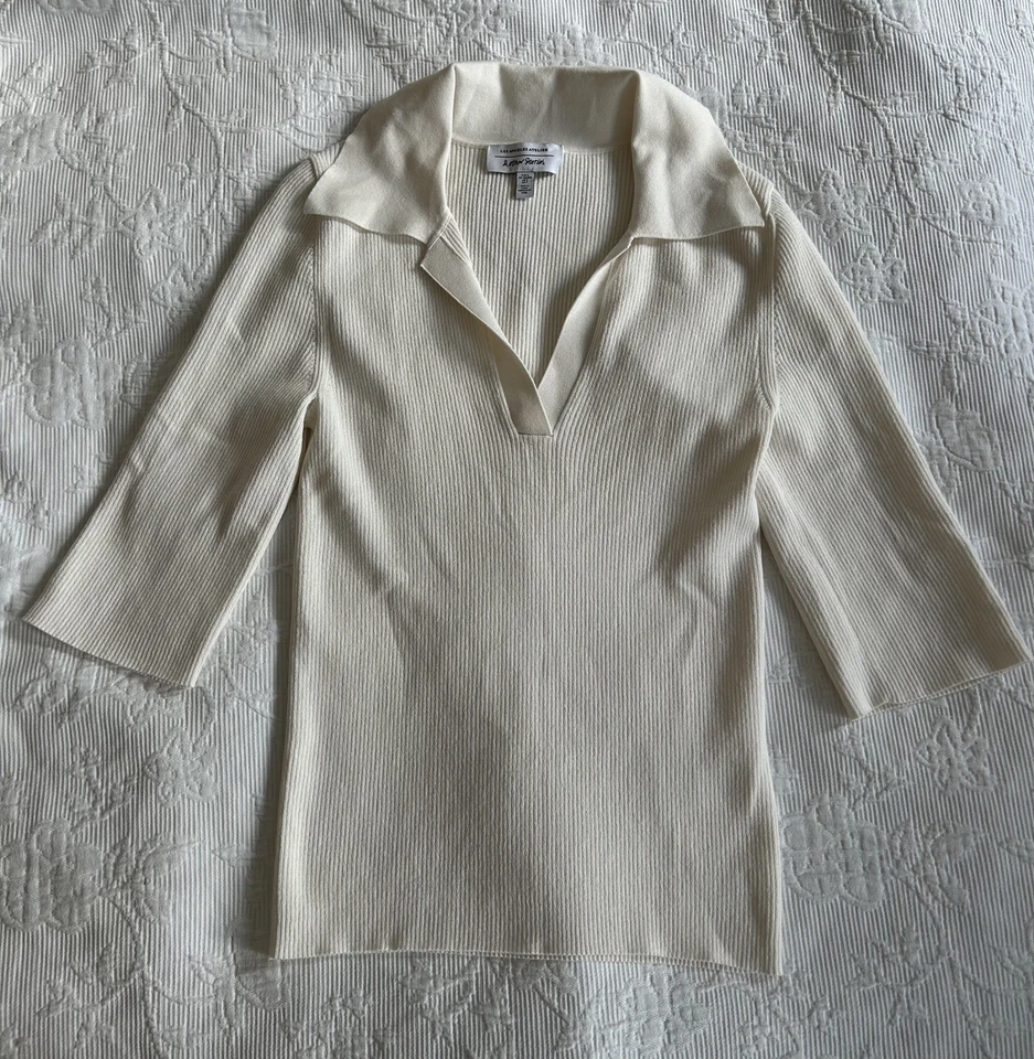 And Other Stories Los Angeles Atelier Collared Short 3/4 Sleeved Top S Ribbed - Image 1 of 4