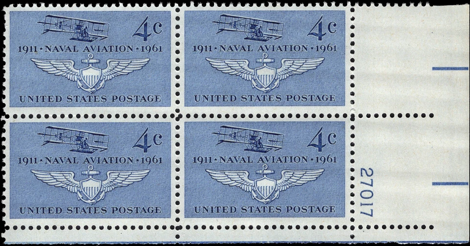 US Scott # 1185, Naval Aviation 50th, Plate Block of (4) 1961 4¢ Stamps, MNH - Image 1 of 1