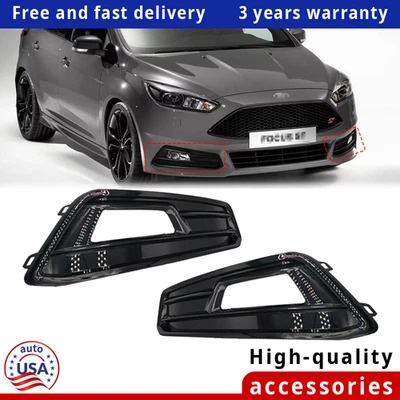 For Ford Focus ST 15-18 Gloss Black Front Fog Light Cover Bezel Left Right Pair Foto 1 de 4