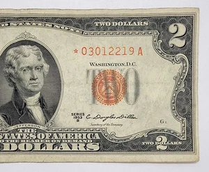 ⭐️ 1953 B $2 Dollar Bill Red Seal STAR Note Old US Legal Tender Paper Money ⭐️ - Picture 1 of 4