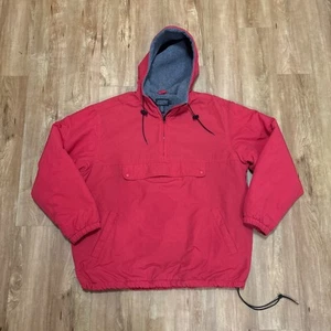 VTG J Crew 1/4 Zip Anorak Coat Hooded Jacket Men L Red Fleece Lined Thinsulate - Picture 1 of 9