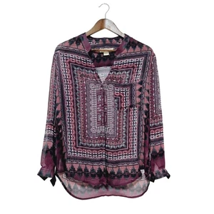Staring At Stars Blouse Size S Maroon Semi Sheer Boho Hippie Shirt Button Down - Picture 1 of 5