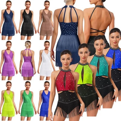 Women's Latin Jazz Dance Costume Tassel Sparkly Samba Salsa Latin Ballroom Dress