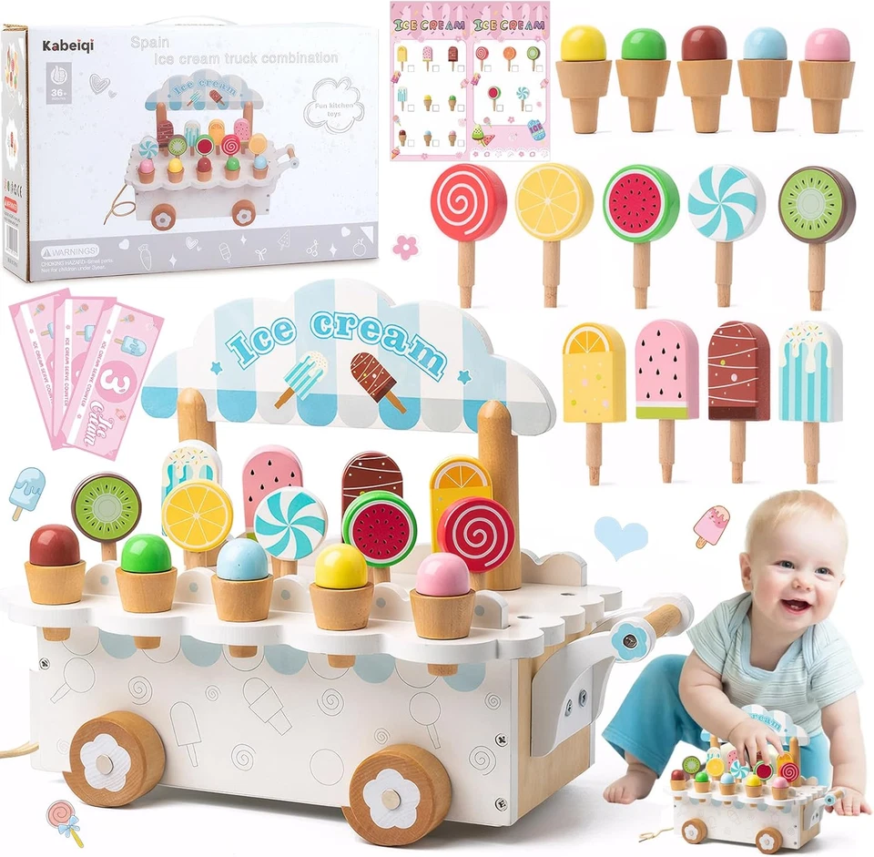Gelateria Giocattolo per Bambini, Giochi in Legno Carretto Gelati Giocattolo, Ge - Immagine 1 di 4