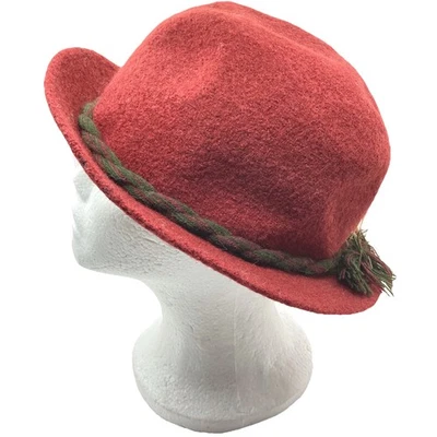 Chapéu de lã vintage feminino Tirol Geiger Orvis tijolo vermelho feito na Áustria VEJA - Imagem 1 de 4