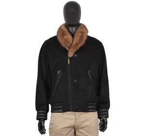 Men's ZILLI Bomber Jacket 54IT 44US/UK Black Cashmere Leather Fur Collar - Picture 1 of 13