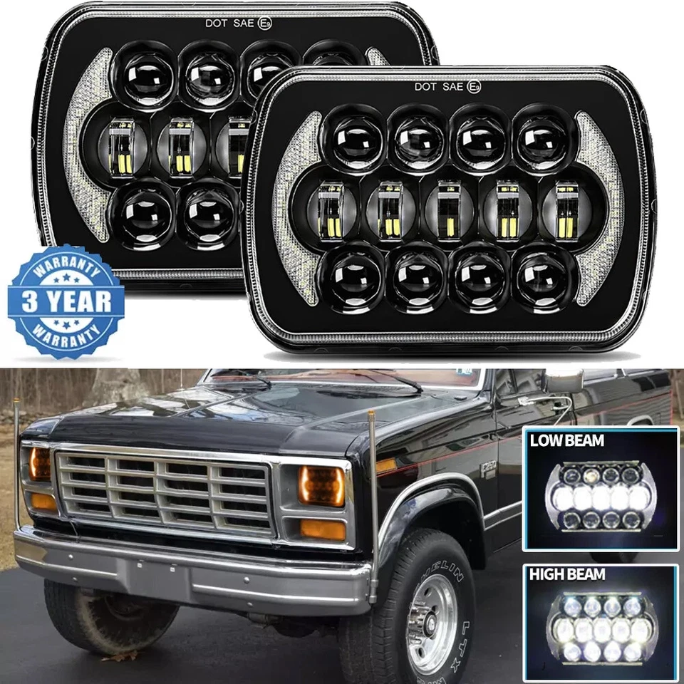 2PCS 7x6" Led Headlights Hi/Lo Beam DRL For 1978-1986 Ford F-150 F-250 F-350 DOT Foto 1 de 4