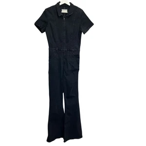 X We The Free People L Large Jayde Flare Jumpsuit Black Denim Flattering Boho - Picture 1 of 16