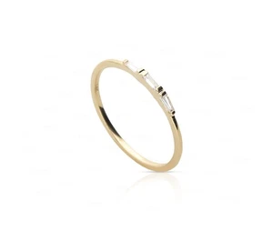 Anillo delicado de diamantes baguette cónicos de oro de 14 quilates de 0,15 quilates joyería fina - Imagen 1 de 7