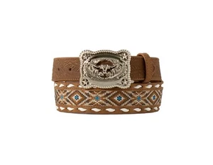 3D Western Belt Boy Embroidery Trophy Buckle Laced 22 Brown D120003802 - Picture 1 of 1