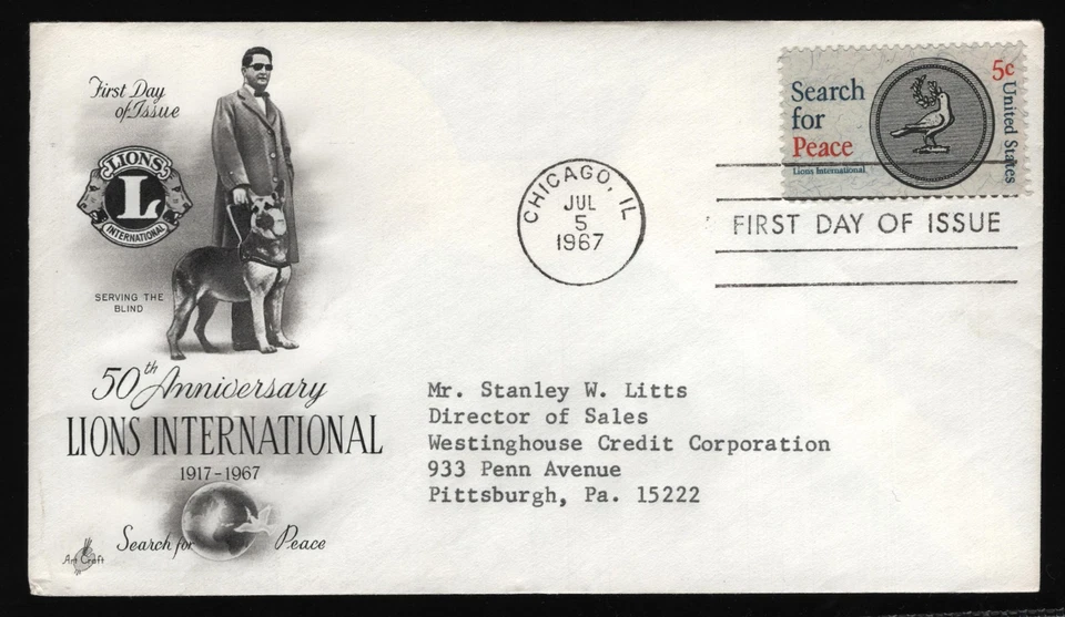 #1326 5c Lions International, Art Craft FDC **ANY 5=FREE SHIPPING** - Image 1 of 1