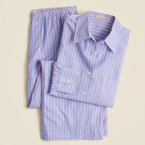 J.Crew Relaxed Cotton Poplin Pajama Pant Set Striped Blue Womens Medium NWT - Picture 1 of 11