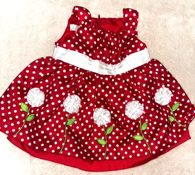 Girls6M American Princess Valentine Party Dress Red White Polka Dot White Flower - Image 1 of 4