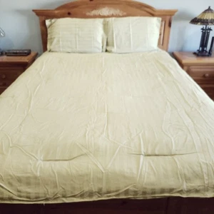 Queen Comforter Shams Set 3pc Lt Green Damask Stripe Hotel Luxury French Country - Picture 1 of 13