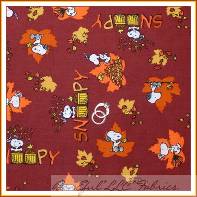 BonEful Fabric FQ Cotton Quilt Orange Pumpkin Leaf Snoopy Peanuts Thanksgiving L - Image 1 of 4