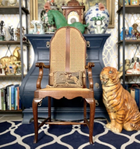 Chair With Caned Rattan Back and Seat Vintage Classic Armchair Decor Furniture Cover