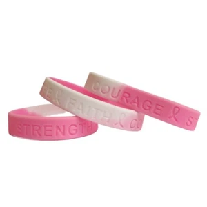 4 Pulsera Cáncer de Mama HOPE FAITH COURAGE"" ROSA BLANCO Cinta Caridad - Imagen 1 de 2