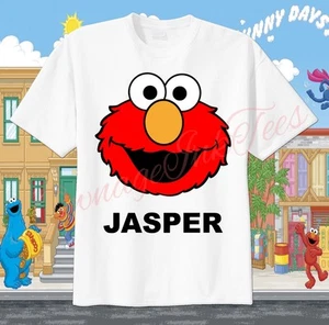 Elmo Face Sesame Street Custom T-shirt PERSONALIZE Birthday gift Tee ADD NAME - Picture 1 of 2