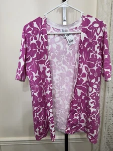 Cárdigan Demin & Co Rosa Blanco Floral Manga Corta Pequeño Qvc - Imagen 1 de 5