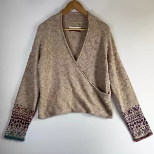 Maglione Pilcro Anthropologie Wrap Medium Beige Maglia Spalmata Fair Isle Cuff - Foto 1 di 15
