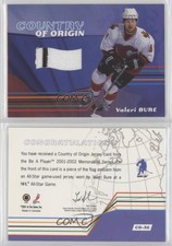 2001-02 ITG Be A Player Update Country of Origin Jerseys Valeri Bure #CO-36