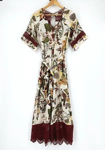 Anthropologie Tiny Women Wide Leg Jumpsuit Small Lace Floral Belted Boho Cottage - Picture 1 of 11