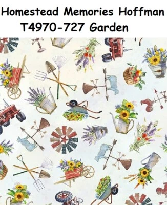 Tela de edredón de algodón Homestead Memories de Hoffman BTY T4970-727 Garden Toss Foto 1 de 4