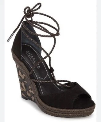 Charles By Charles David Cuña Negro, Tacón Estampado Animal, Talla 9.5 Foto 1 de 4