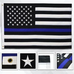 Embroidered Thin Blue Line American Flag – Police Support Flags Multiple Sizes - Picture 1 of 9