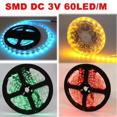 Button Battery Power LED Strip Light RGB SMD DC 3V 60LED/M Flex Tape TV Lighting - Image 1 of 4