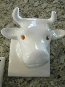 STEER HEAD HAT TOWEL APRON RACK CERAMIC WALL PLAQUE FARMHOUSE COUNTRY KITCHEN - Picture 1 of 8