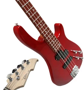 ELEKTROBASS - E-BASS - ROT-TRANSPARENT - DESIGNKNALLER - LONGSCALE + KABEL JB8RT - Bild 1 von 6