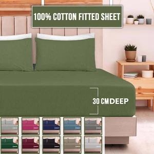 Extra Deep 30cm Fitted Sheets, Super Soft 100% Brushed Cotton Summer Bed Sheets - Picture 1 of 56