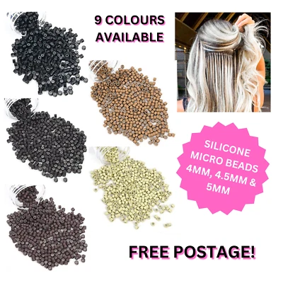 4mm 4.5mm 5mm Silicone Lined Micro Rings Beads Stick i-Tip Link Hair Extensions - Image 1 of 4