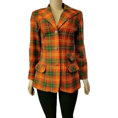 ENCRON. Rockabilly VTG. Texture Plaid Women's Jacket Blazer Bust 38" Fits M?#C6 - Image 1 of 4