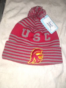 USC Trojans "USC" Pom Knit Beanie Red, Gray  NWT Salesman  Sample Adult OSFM - Picture 1 of 4