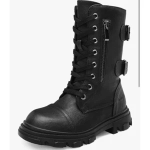 New Dream Pairs Kids blk Combat Boots Edgy Lace Up Buckle Military Boots Sz US 2 - Picture 1 of 15
