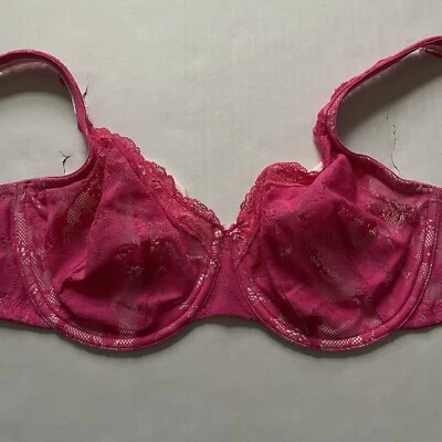 Cacique Hot Pink Lace Underwire Bra 40C No Padding Comfort Straps - Image 1 of 4