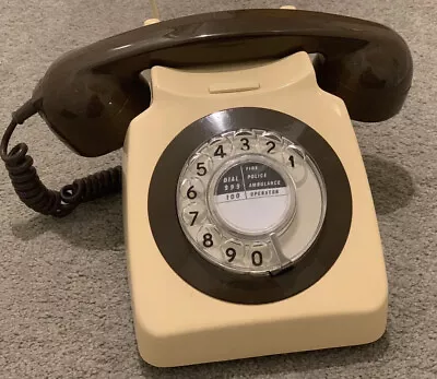 Vintage Gpo Rotary Dial Telephone 746 - Brown & Ivory - Converted - Unique Phone • 15.93€