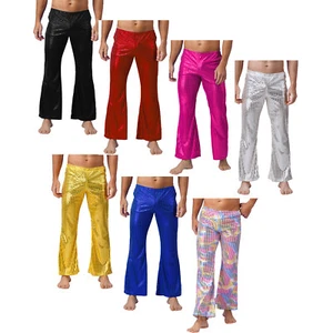 Mens Long Pants Carnival Straight Leg Pants Sequins Flared Pants Club Trousers - Picture 1 of 67