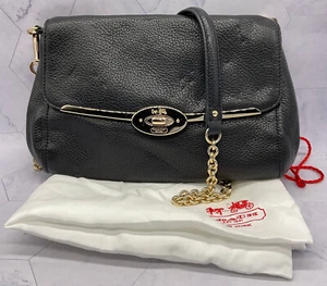 Coach Black Leather Gold Hardware Turnlock Crossbody Clutch with Removable Strap - Picture 1 of 24