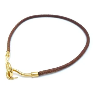 HERMES Jumbo Choker Leather Necklace Brown /293302 - Picture 1 of 7