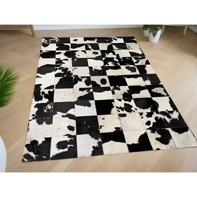 Boho Cowhide Rug – Handcrafted Patchwork Natural Leather - Image 1 of 4