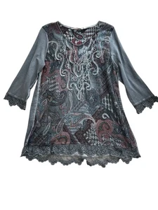 Soft Surroundings Gray Tunic Top Womens Large Embroidered Boho Whimsigoth Artsy - Picture 1 of 6