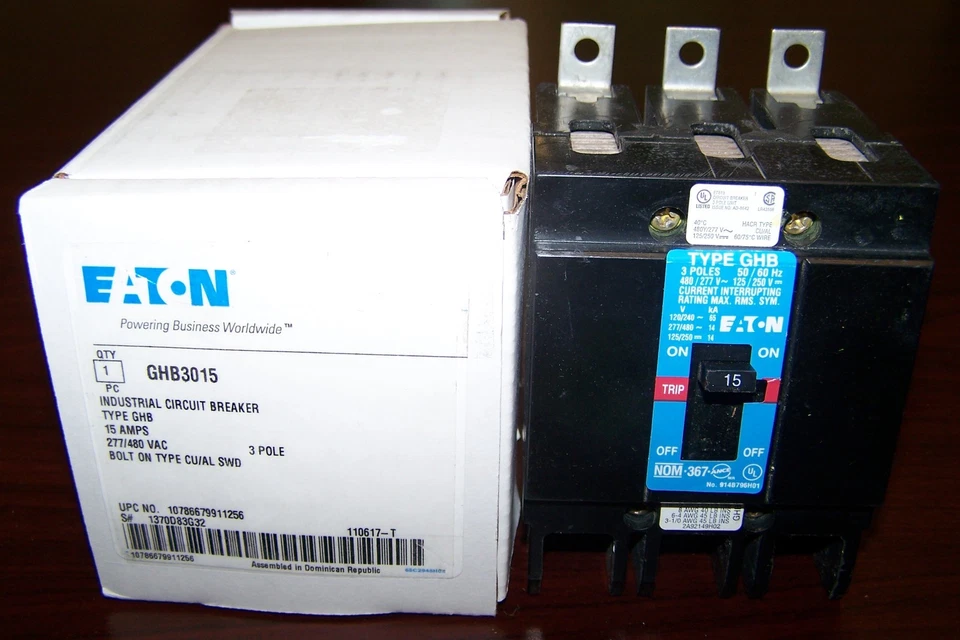 GHB3015 GHB 3 polos 15 amperios 480 voltios atornillable NUEVO EATON martillo cortador - Imagen 1 de 4