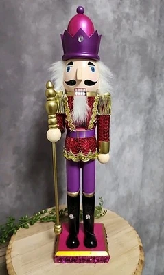 Pink Purple Gold Nutcracker King Guard Glitter Shabby Chic 16" Christmas NEW - Image 1 of 4