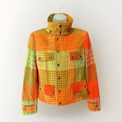 Chaqueta de pata de gallo de lana Per Se para mujer talla 6 otoño colorida a cuadros cuello alto Foto 1 de 4