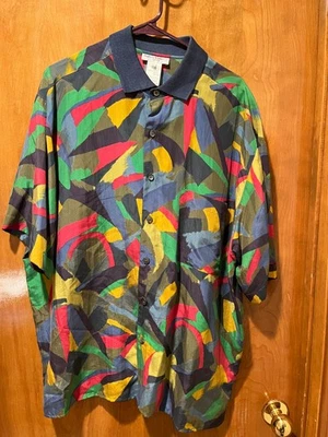 Vintage Bullock Jones Shirt Mens XXL Geometric Design Made in Italy Silk - Image 1 of 4