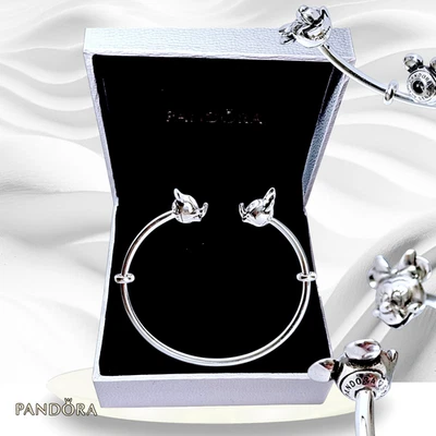 PANDORA DISNEY X MICKEY AND MINNIE 6 PULGADAS PLATA ESTERLINA BRAZALETE ABIERTO VENDEDOR DE EE. UU. Foto 1 de 4