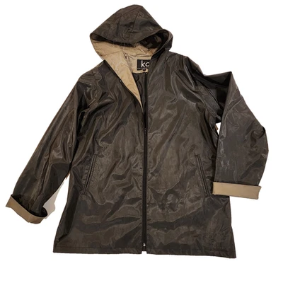 KC Collections PVC Lluvia Slicker Chaqueta Adulto 1X Negro Tostado Capucha Bolsillos Ventilados Foto 1 de 4